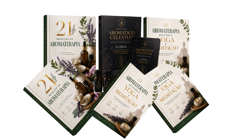 Kit-completo-do-Método-Aromático-Celestial-de-Carlos-Cagesine-Workbook-Premium-ao-centro-com-tablet-ladeado-por-dois-bônus-em-versões-física-e-digital-21-Receitas-de-Aromaterapia-à-esquerda-e-Aromaterapia-Aplicada-à-Yoga-e-Meditação-à-direita-sobre-fundo-preto